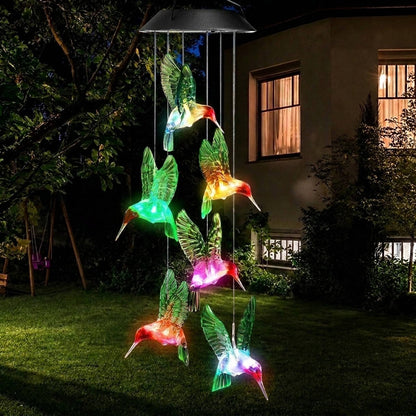 Colorful Solar-Activated Hummingbird Wind Chime, 25 Inch