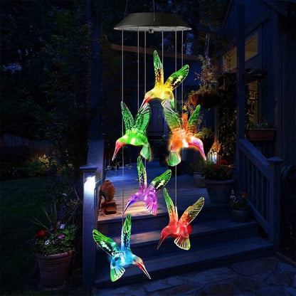 Colorful Solar-Activated Hummingbird Wind Chime, 25 Inch