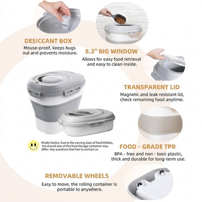 Compact Pet Food Storage Solution with Wheels & Airtight Seal