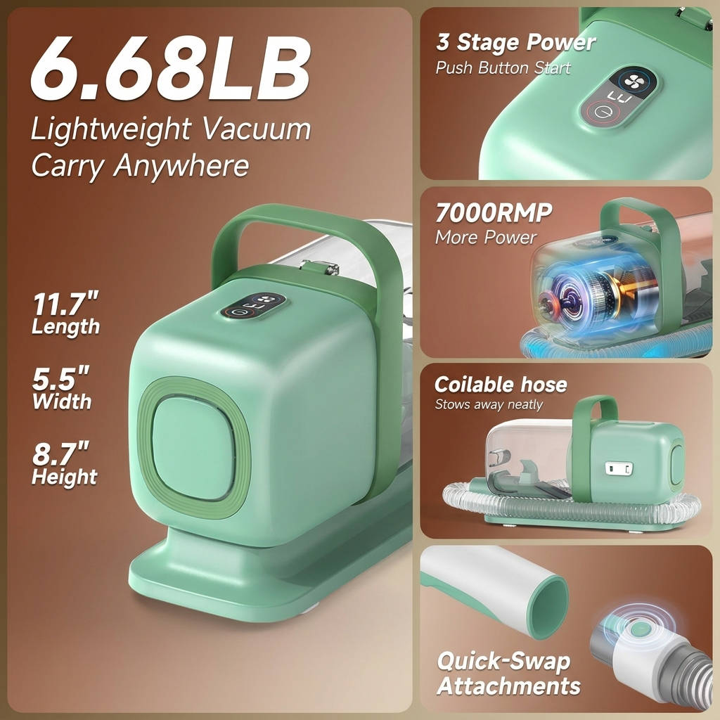 Pet Grooming Vacuum System with Clipper and 2L Collection Bin