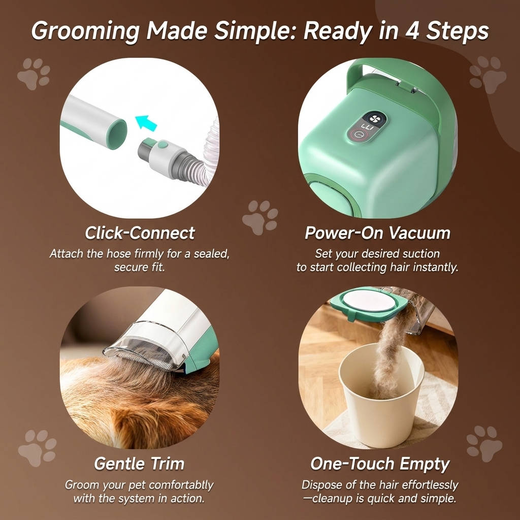 Pet Grooming Vacuum System with Clipper and 2L Collection Bin