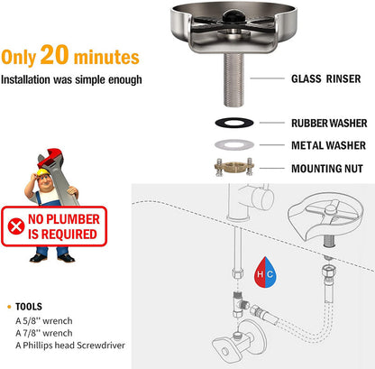 Premium Stainless Steel Glass Rinse Station with Smart Shutoff