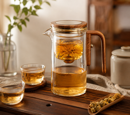Borosilicate Glass Teapot with Infuser and Wooden Handle – 500ml & 700ml