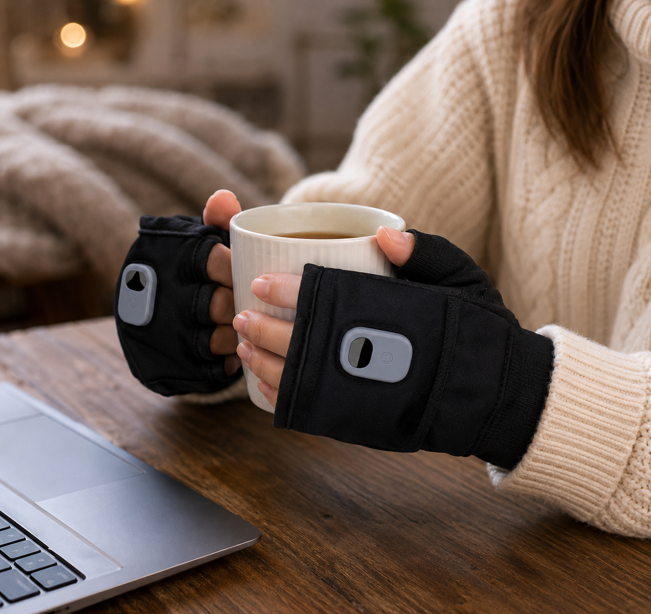 Electric Hand Warmer Fingerless Gloves – USB Rechargeable, 3 Heat Levels, 1800mAh Battery for Winter Use
