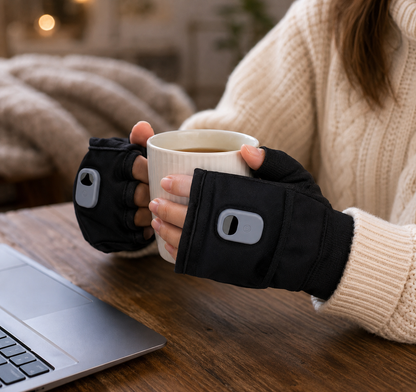 Electric Hand Warmer Fingerless Gloves – USB Rechargeable, 3 Heat Levels, 1800mAh Battery for Winter Use