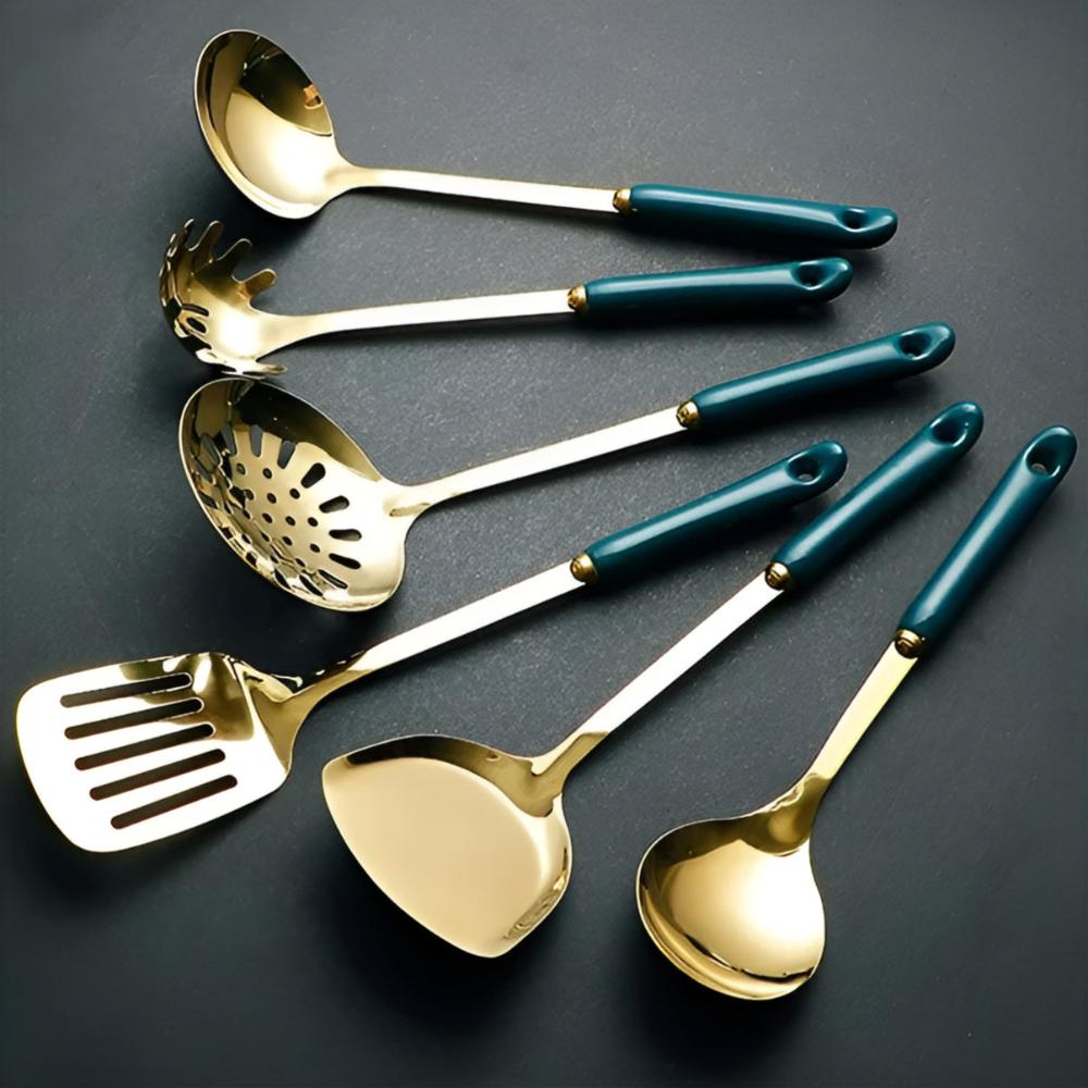 Complete Kitchen Collection of Stainless Steel Cooking Utensils with Ergonomic Handle