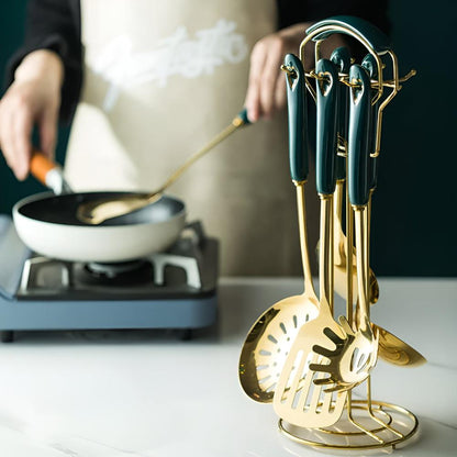 Complete Kitchen Collection of Stainless Steel Cooking Utensils with Ergonomic Handle