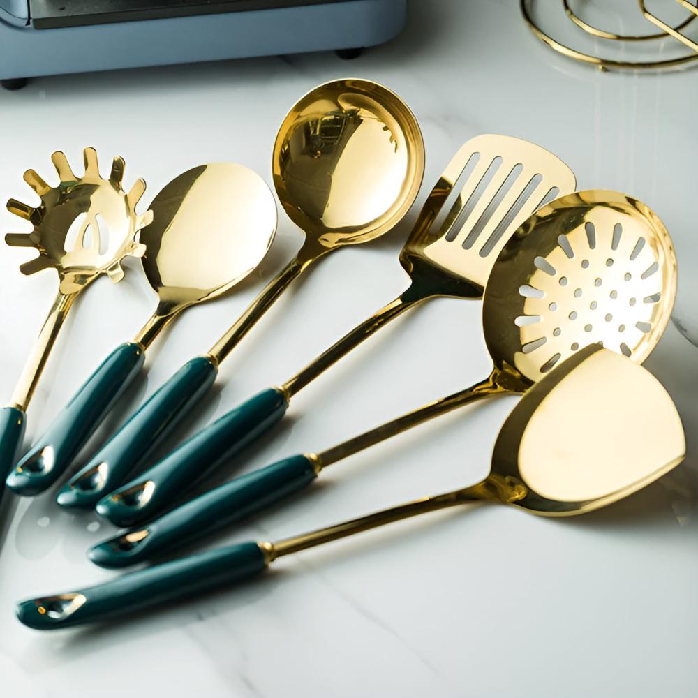 Complete Kitchen Collection of Stainless Steel Cooking Utensils with Ergonomic Handle