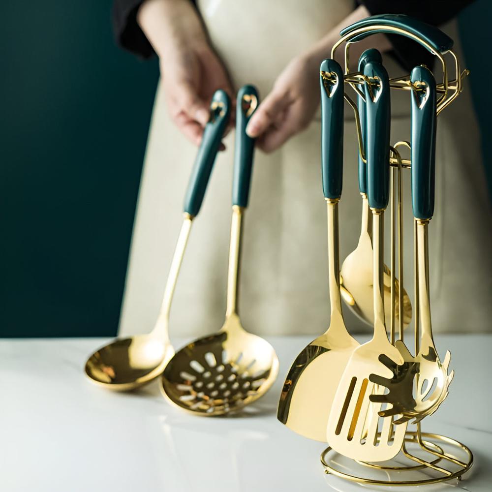 Complete Kitchen Collection of Stainless Steel Cooking Utensils with Ergonomic Handle