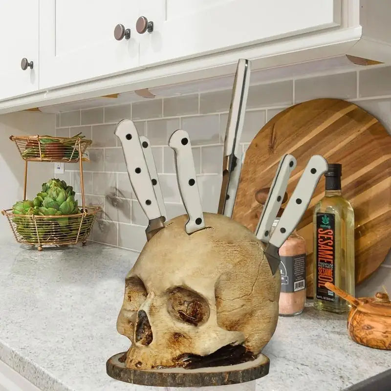 Artisan Skull Knife Stand – Distinctive Gothic Kitchen Organizer