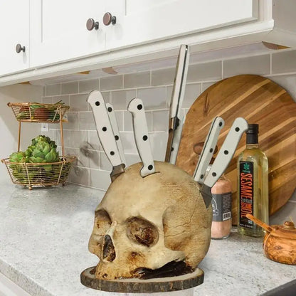 Artisan Skull Knife Stand – Distinctive Gothic Kitchen Organizer