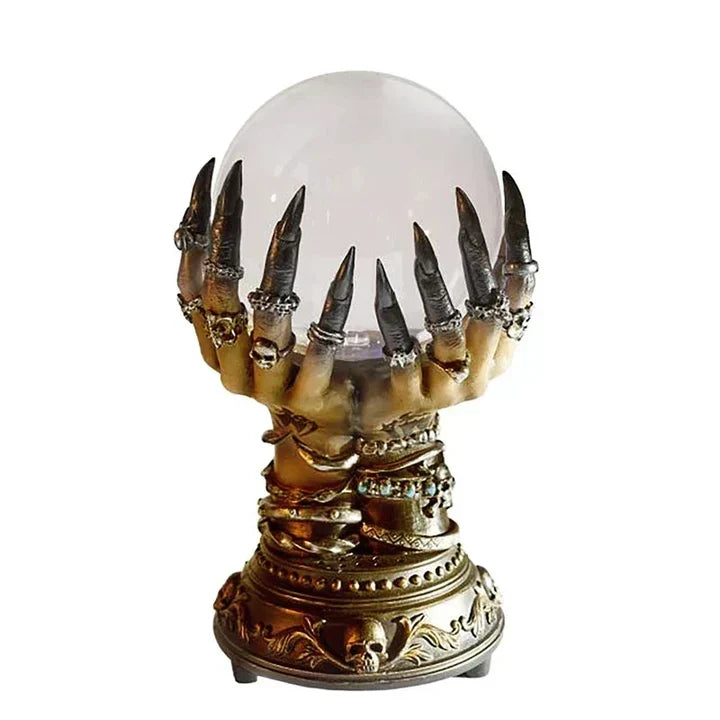 Interactive Plasma Sphere Lamp with Gothic Hand Base