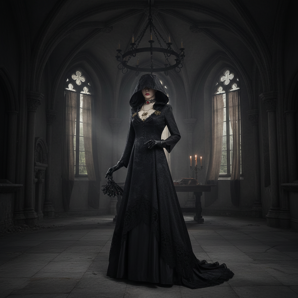 Gothic Vampire Costume for Adults - Hooded Dress with Accessories