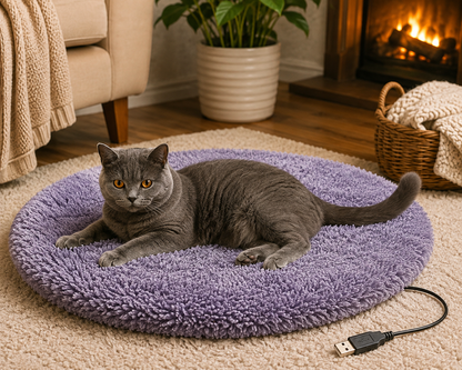 15.7-Inch Round Heated Pet Bed Mat for Cats and Dogs – Constant Temperature