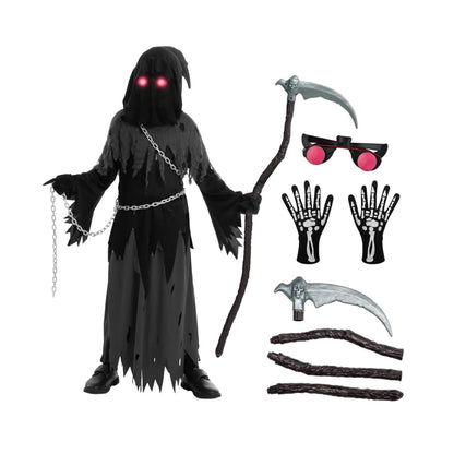 Hooded Grim Reaper Costume for Kids with LED Eyes – Halloween Outfit