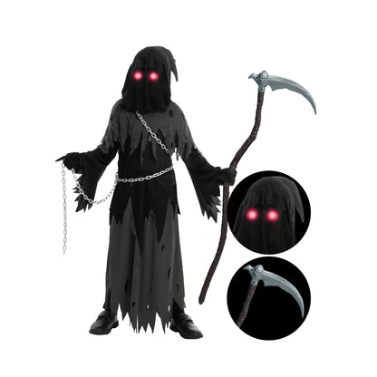 Hooded Grim Reaper Costume for Kids with LED Eyes – Halloween Outfit