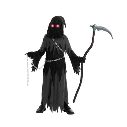 Hooded Grim Reaper Costume for Kids with LED Eyes – Halloween Outfit