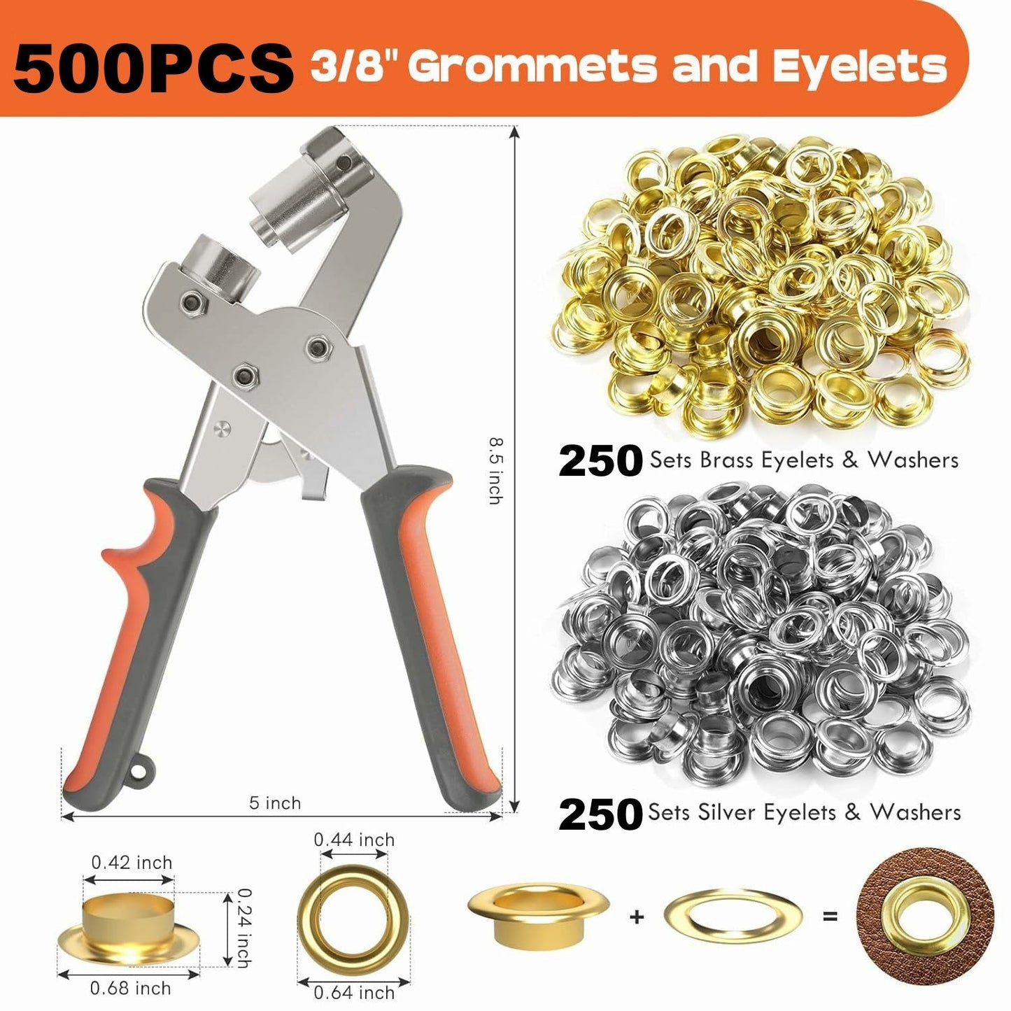 Eyelet Tool Kit with Dual Leverage for Simple Grommet Fitting