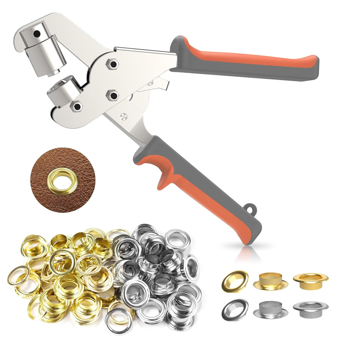 Eyelet Tool Kit with Dual Leverage for Simple Grommet Fitting