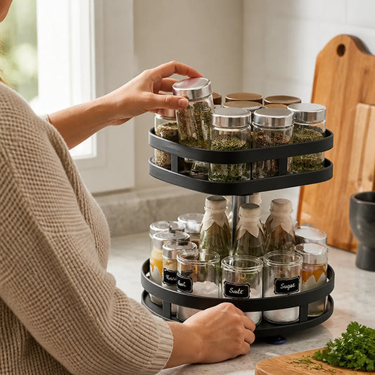 Adjustable Height Spice Rack (360° Rotating Turntable)
