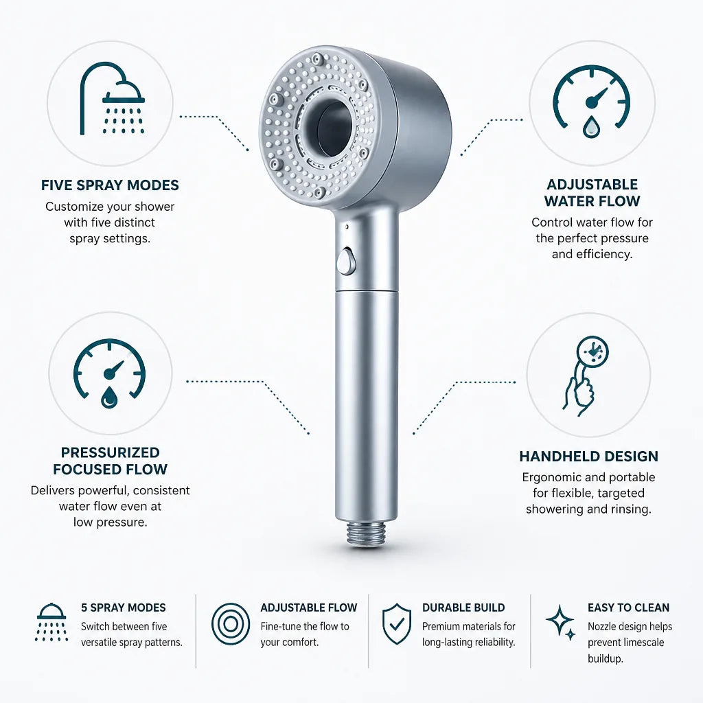 Adjustable High-Pressure 5-Mode Handheld Shower Head