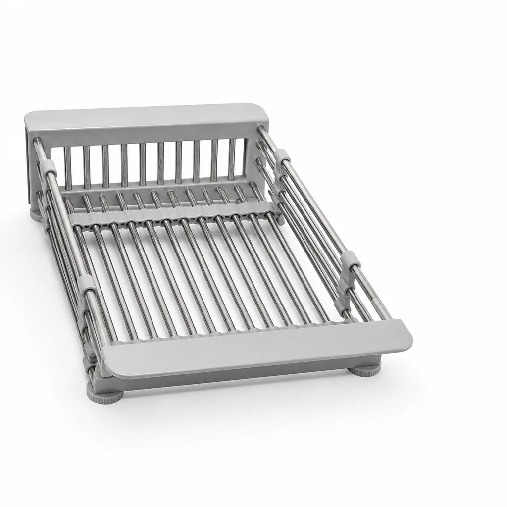 Adjustable Over-Sink Stainless Steel Dish Drying Rack (Anti-Slip)