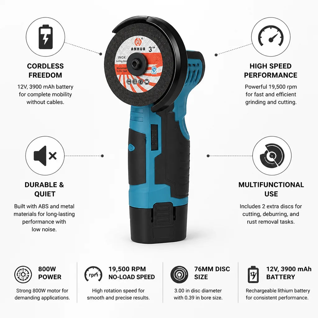 Angle Grinder Cordless 12V High-Speed 76mm