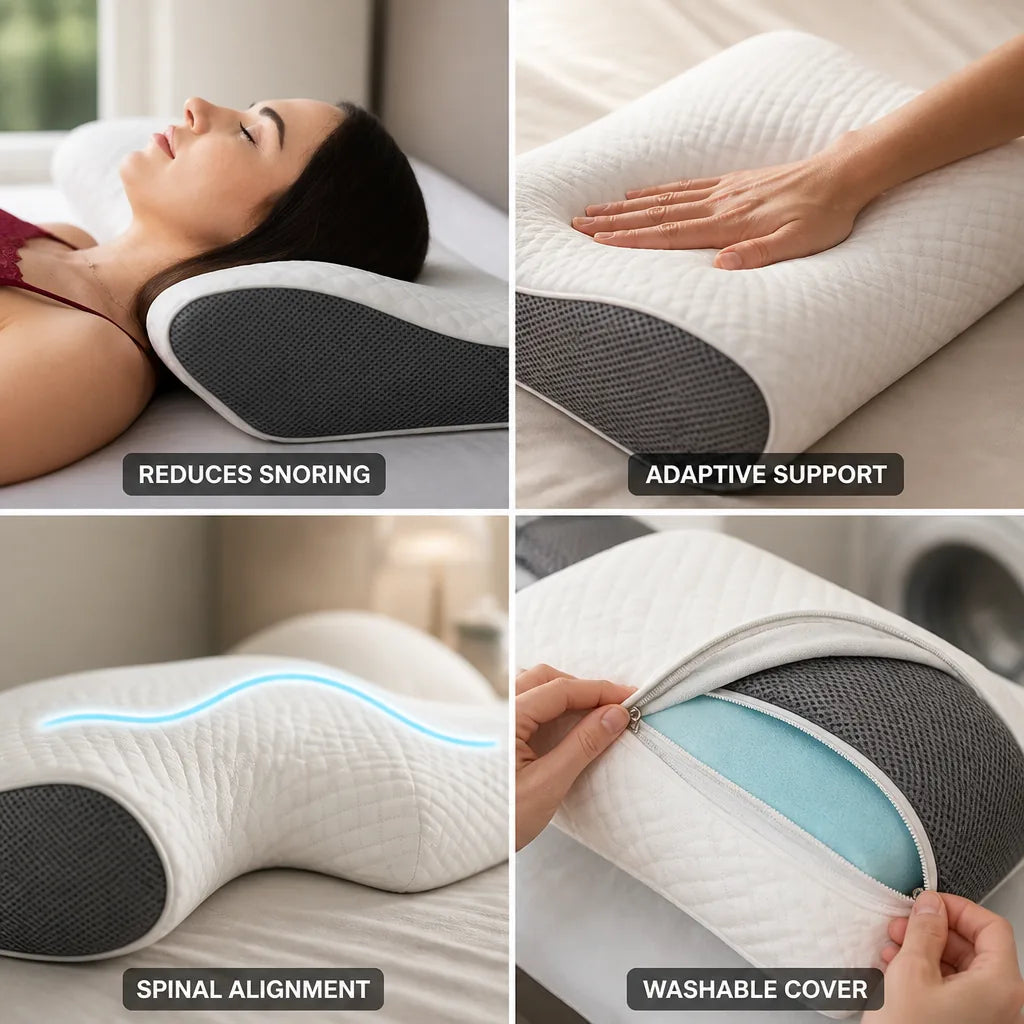 Anti-Snore Pillow Ergonomic Neck Support Removable Washable Cover