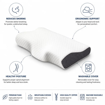 Anti-Snore Pillow Ergonomic Neck Support Removable Washable Cover