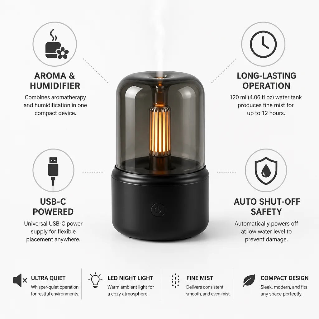 Aroma Diffuser 120ml USB-C Auto Shut-Off