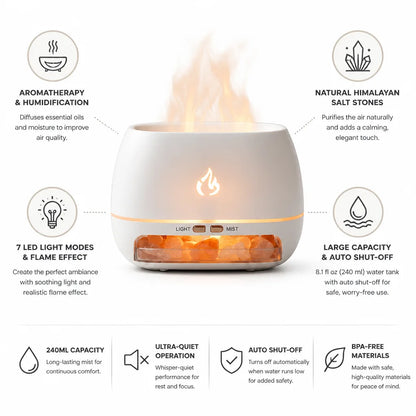 Aroma Diffuser Ultrasonic Humidifier & LED Flame 240ml