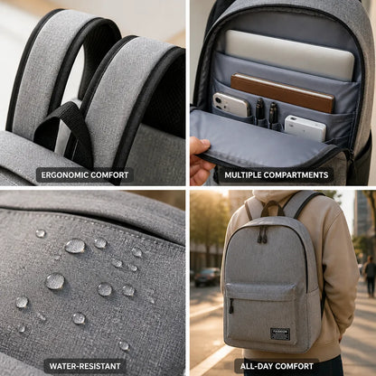 Backpack Ergonomic Padded Straps Water-Resistant Multiple Compartments
