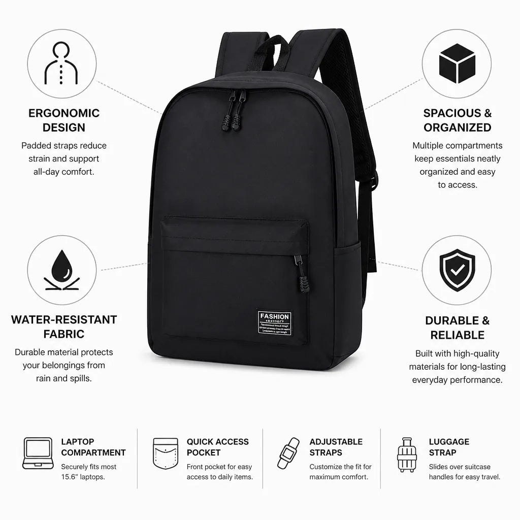 Backpack Ergonomic Padded Straps Water-Resistant Multiple Compartments