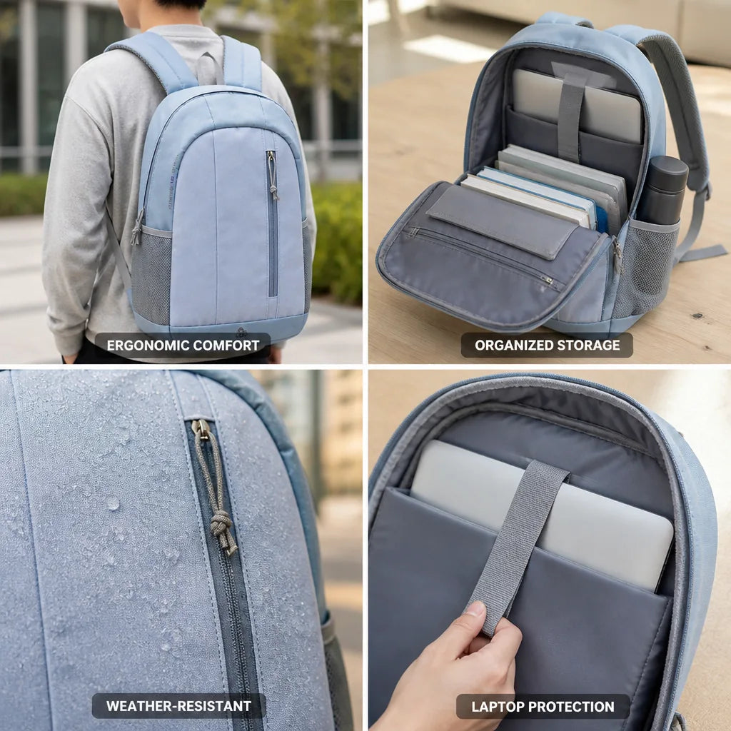 Backpack Ergonomic Shoulder Straps Laptop Slot Weather-Resistant Fabric