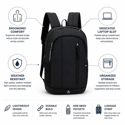 Backpack Ergonomic Shoulder Straps Laptop Slot Weather-Resistant Fabric