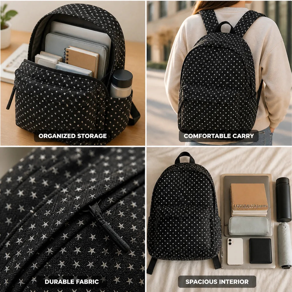 Backpack Star Pattern Spacious Interior & Ergonomic Straps