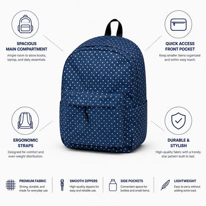 Backpack Star Pattern Spacious Interior & Ergonomic Straps