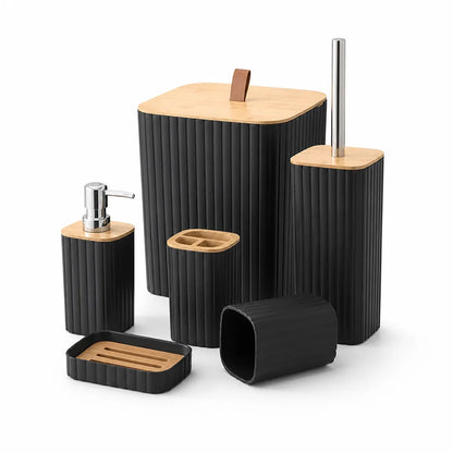 Bamboo-Accented Bathroom Accessory Set (6-Piece)