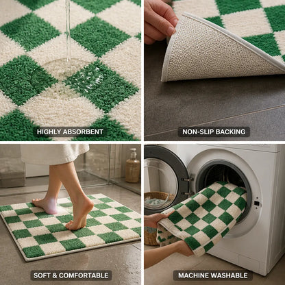 Bath Mat Checkered Absorbent Non-Slip Backing