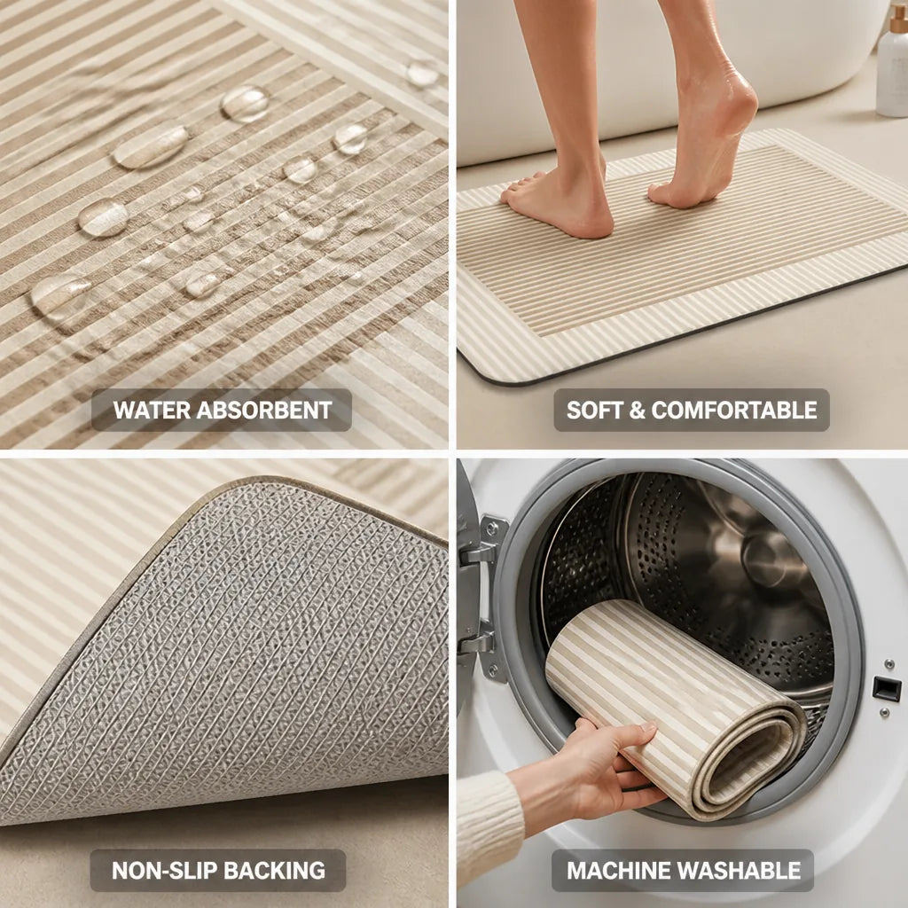 Bath Mat Geometric Design Non-Slip Backing & Machine Washable