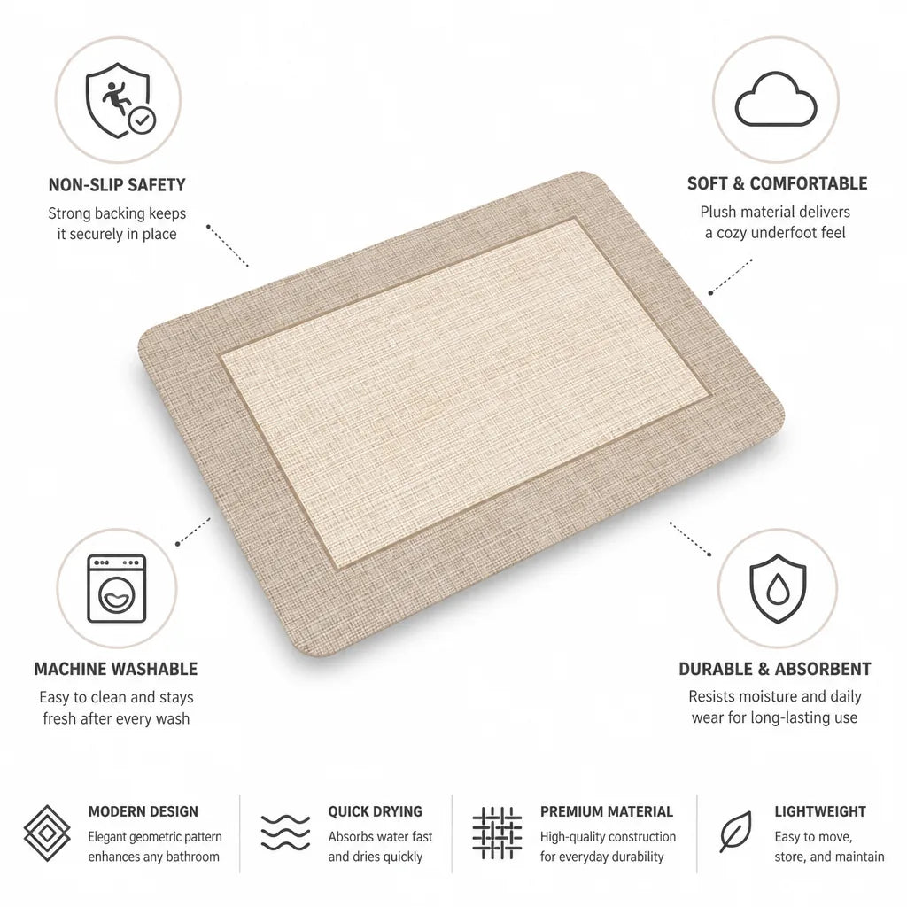Bath Mat Geometric Design Non-Slip Backing & Machine Washable
