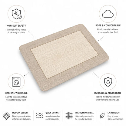 Bath Mat Geometric Design Non-Slip Backing & Machine Washable