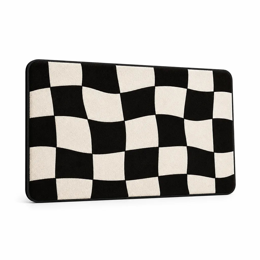 Bath Mat Plush Checkered Non-Slip & Machine Washable