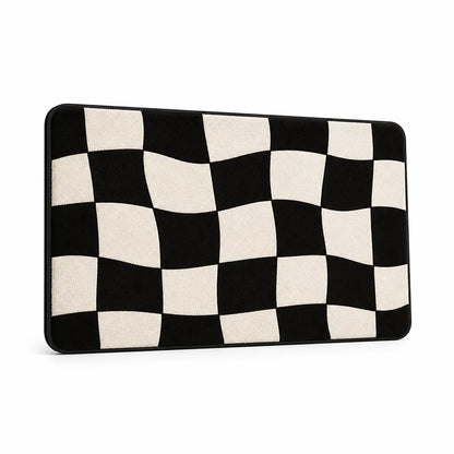 Bath Mat Plush Checkered Non-Slip & Machine Washable