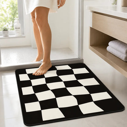 Bath Mat Plush Checkered Non-Slip & Machine Washable