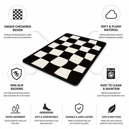 Bath Mat Plush Checkered Non-Slip & Machine Washable