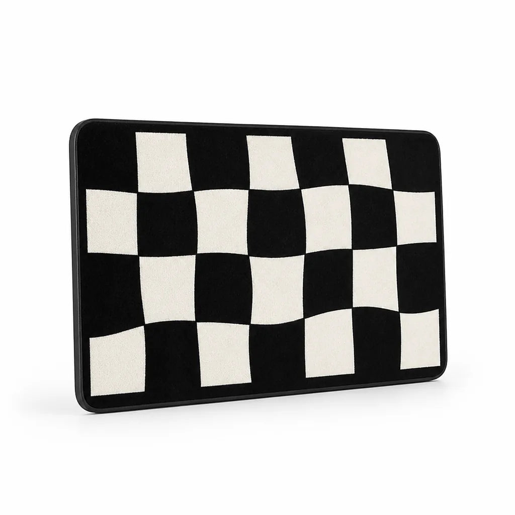 Bath Mat Plush Checkered Non-Slip & Machine Washable