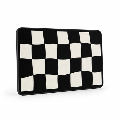 Bath Mat Plush Checkered Non-Slip & Machine Washable