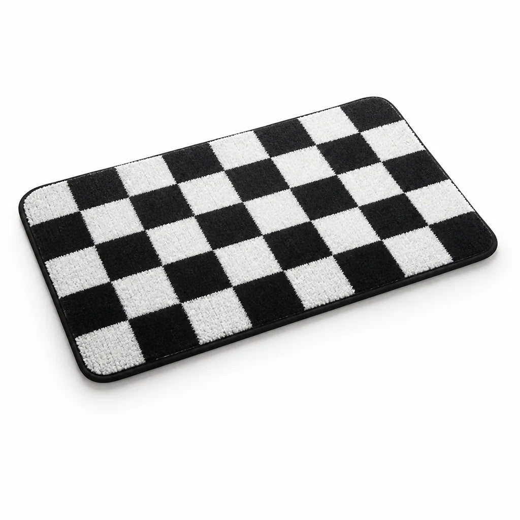 Bath Mat Plush Checkered Non-Slip & Machine Washable