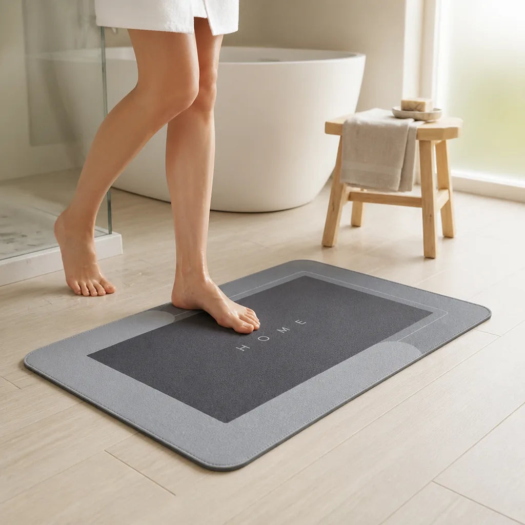 Bath Mat Quick-Drying Terry Cloth & Non-Slip Rubber Backing